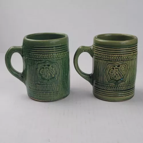 Vintage McCoy Pottery Tankard Mug Set Of 2 Green Ceramic Beer Coffee Mugs