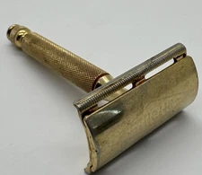 Vintage 1940s Gillette Safety Tech Razor Gold Tone Ball End Shaving Razor