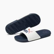 Puma Cool Cat JR Slides Sandals White-Peacoat-High Risk Red Big Kids Size 6