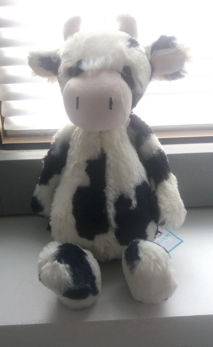 Jellycat Medium Bashful Calf Soft Black White Cow Bull Toy