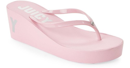 JUICY BY JUICY COUTURE Naomi Printed Thong Wedge PINK Sandals Flip Flops  NEW | eBay