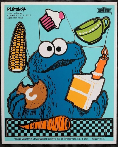 Sesame Street Playskool Cookie Monster C 10 Piece Wood Wooden Puzzle 315 4 Ebay