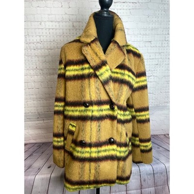 NWT Vigoss Plaid Double Breasted Peacoat Lemon Women Size Small 