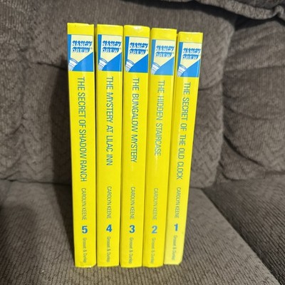 Nancy Drew Books 1-5 Hardcover Carolyn Keene Grosset Dunlap Yellow Spine Lot