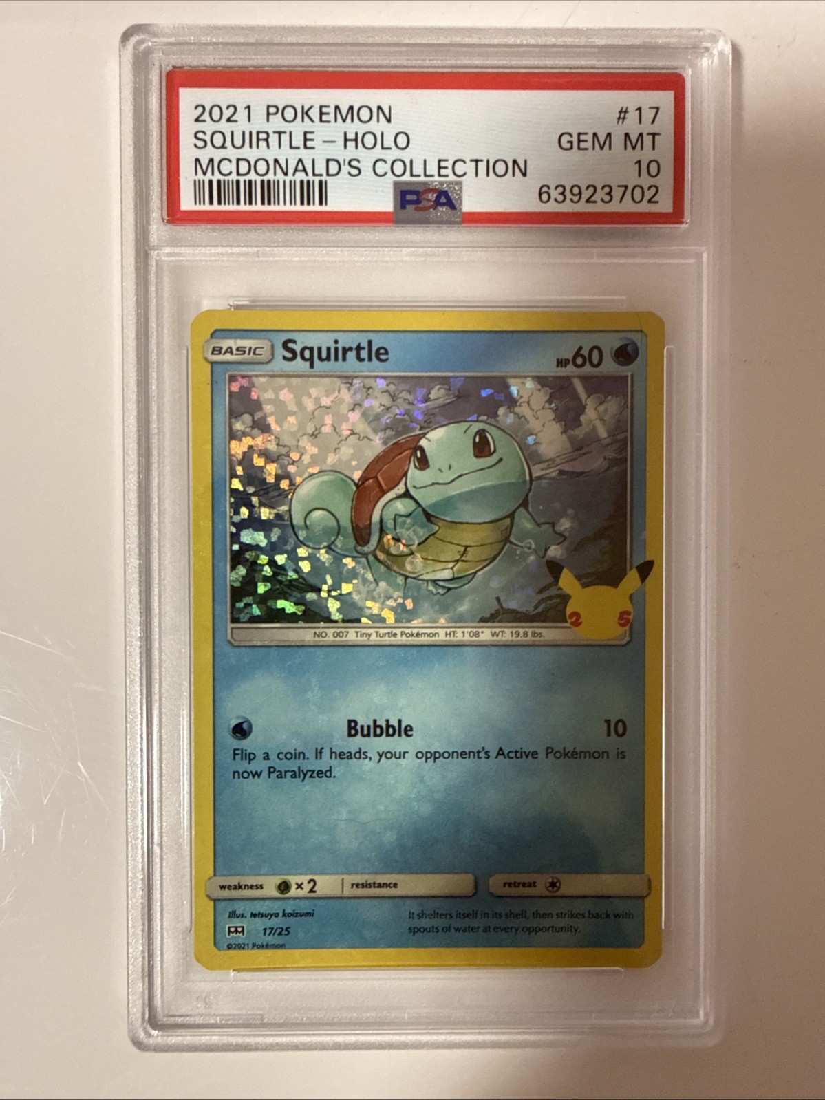 2021 Pokémon Squirtle #17 Mcdonald's Pokemon Collection Confetti Holofoil PSA 10