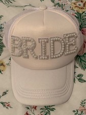 New BRIDE trucker hat- with the letters spelled out in pearls shimmer crystals