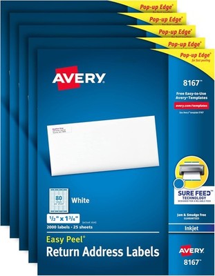 Avery Mailing Address Labels Inkjet 10000 Pack 1/2 x 1-3/4