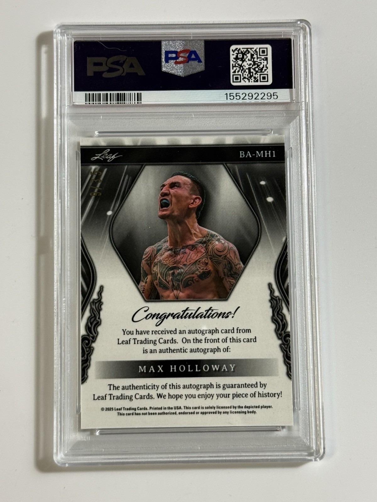 2025 Leaf Sport Heroes Max Holloway Auto /35 Silver UFC Autograph PSA 10 view 2