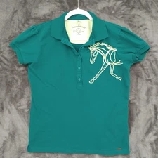 Horseware Ireland Polo Shirt Womens 10-12 L Short Sleeve Cyan Green Cotton Blend