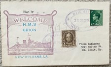 1937? USA/UK Mixed Franking Mail Office HMS Orion Classic Cover