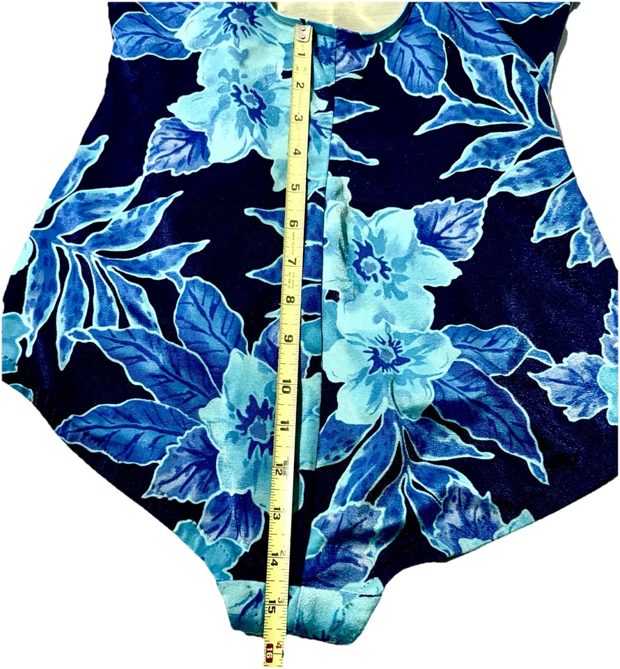 Traje de baño azul Maxine of Hollywood traje de baño de una pieza acanalado 14T tropical Foto 4 de 4