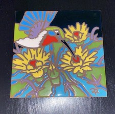 Vintage Earthtones Tile Trivet Hummingbird Flowers Nature - Tuscon AZ