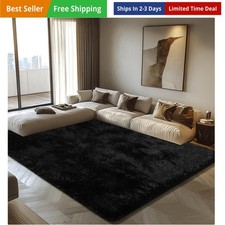 8x10 Fluffy Area Rugs for Living Room,Shag Area Rug for Bedroom,Black Soft Fu...