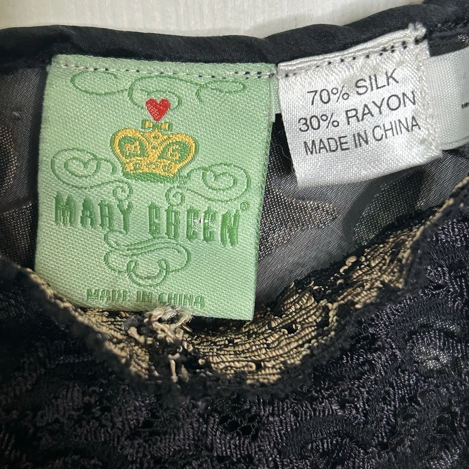 Vestido Vintage Mary Verde Sin Mangas Talla L Seda Encaje Burnout Lencería Chemise Marrón Foto 3 de 4