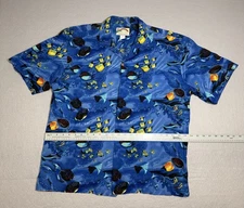 Vintage Paradise Found Blue Fish All Over Print Ocean Hawaiian Shirt Men’s XL
