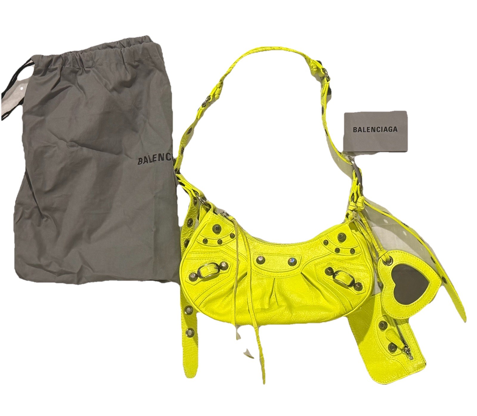 Balenciaga Le Cagole Giant Studs Shoulder Bag XS Apple Green Leather Neon Green