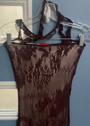 2000S CHRISTIAN LACROIX  Long Choco Brown Sheer Chantilly Lace Gown S - Zdjęcie 8 z 14