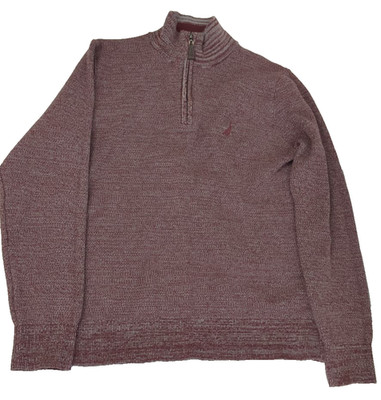 Nautica Men's Ribbed Collar Sweater Zinfandel Red - Size Medium