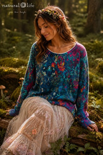 Natural Life Fuzzy Floral Eyelash Knit Sweater M Cottagecore Boho whimsigoth B2 - 第 1/9 張圖片