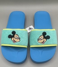 Disney MICKEY MOUSE Slide Sandals Terry Cloth Blue Green Unisex Men 7, Women 9