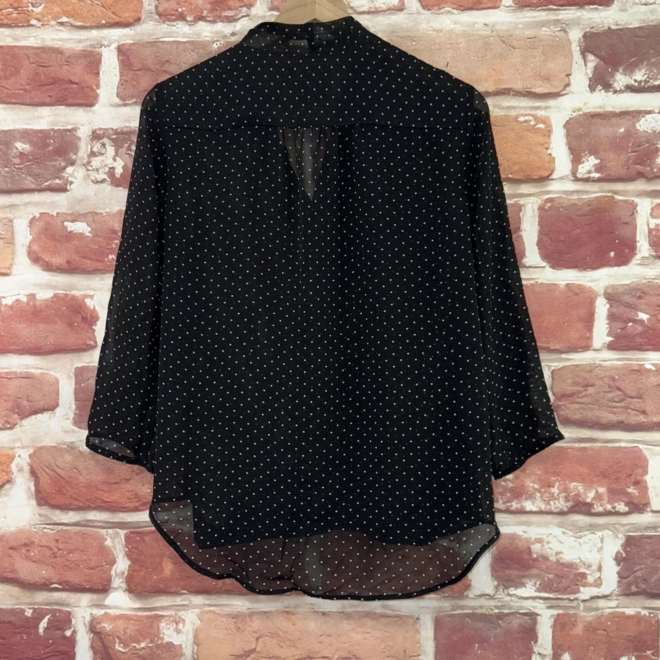Liz Claiborne Career Top Womens Medium Black Polka Dot Surplice Sheer Shirt - Image 4 of 4