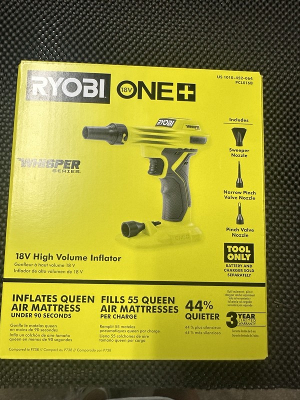 RYOBI ONE+ 18V Battery High Volume Inflator, Body Only PCL016B