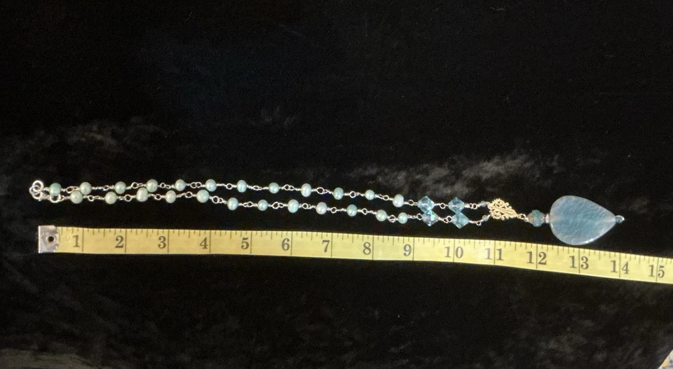 Beautiful Aqua Quartz Gemstone With Aqua Pearls 14" Handmade/Designed By NIA - Image 4 of 4