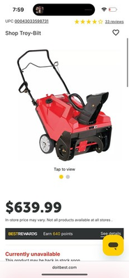 #ad Troy Bilt Squall 123R Single Stage Gas Snow Blower 21in 123cc Red $499.00