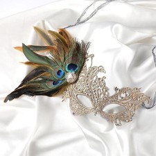 Zinniday Women's Lace Masquerade Mask 1920s Peacock Feather Venetian Mask
