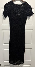 NWOT Zara Black Lace Short Sleeve Straight Pencil LBD Stretch Dress Small S 2 4