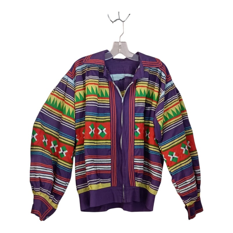 FLORIDA MICCOSUKEE SEMINOLE PATCHWORK RicRac Purple Jacket Shirt Zip Chest 43 