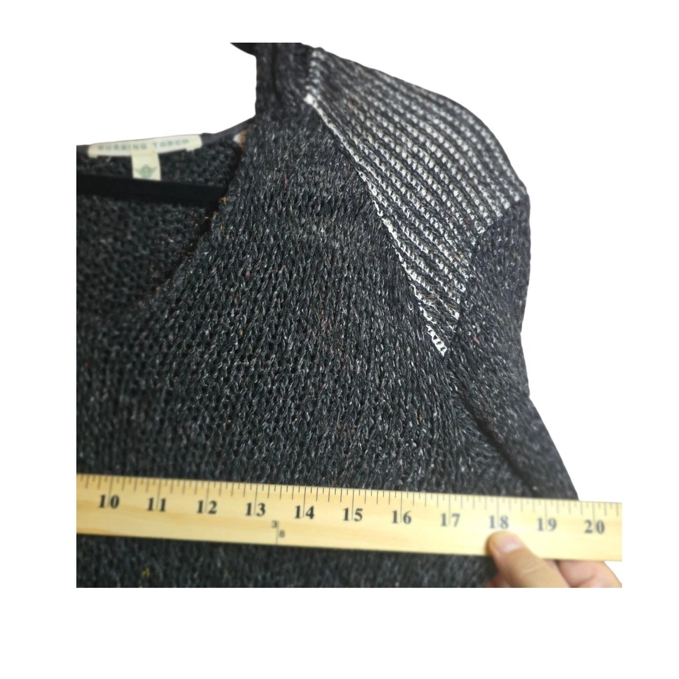 Suéter Largo Antorcha Ardiente Con Capucha Tejido Abierto S Gris Cuello Boho Lujo Urbano Artístico Foto 3 de 4