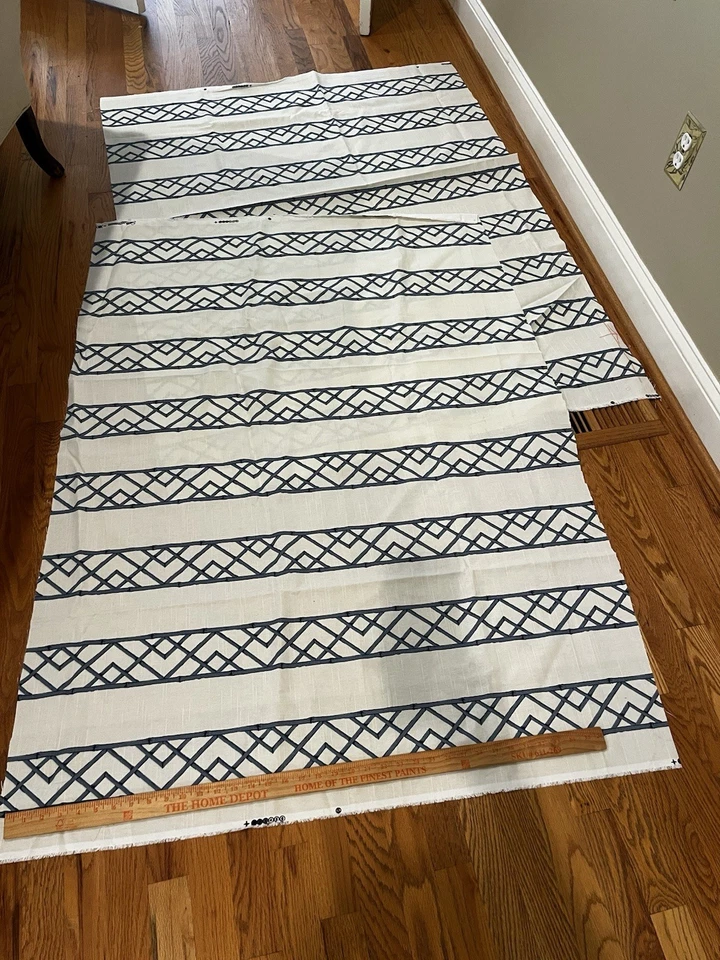 Kravet Latticely Ultramarine Fabric, Cut Yards, Blue Bamboo on Fine Ivory Linen - Image 4 of 4