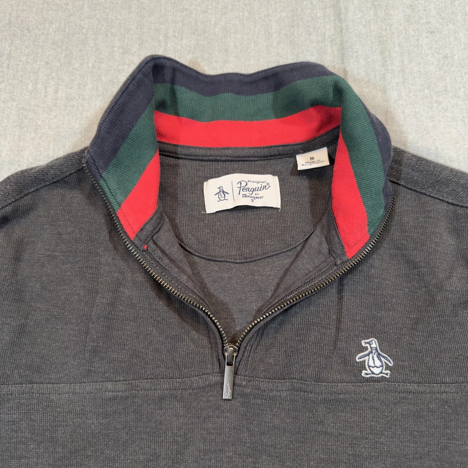 Pulôver masculino pinguim original cinza médio quarto de zíper suéter logotipo casual - Imagem 4 de 4