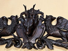 Handsome 42" Antique 1880's Black Forest Stag and Griffin Hat/Coat Rack