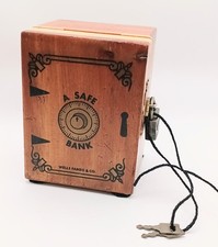Vintage Wells Fargo &Co Wooden Safe Coin Bank Lock & Keys Solid Wood