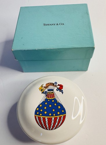 Tiffany & Co. Rare Air Balloon Covered Trinket Dish Jewelry Box Patriotic Gift