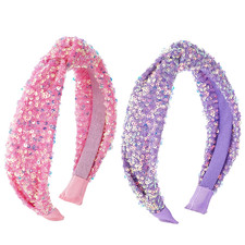 2 Pcs Sequin Knotted Headbands for Women Girls Glitter Sparkly Headbands Fashion
