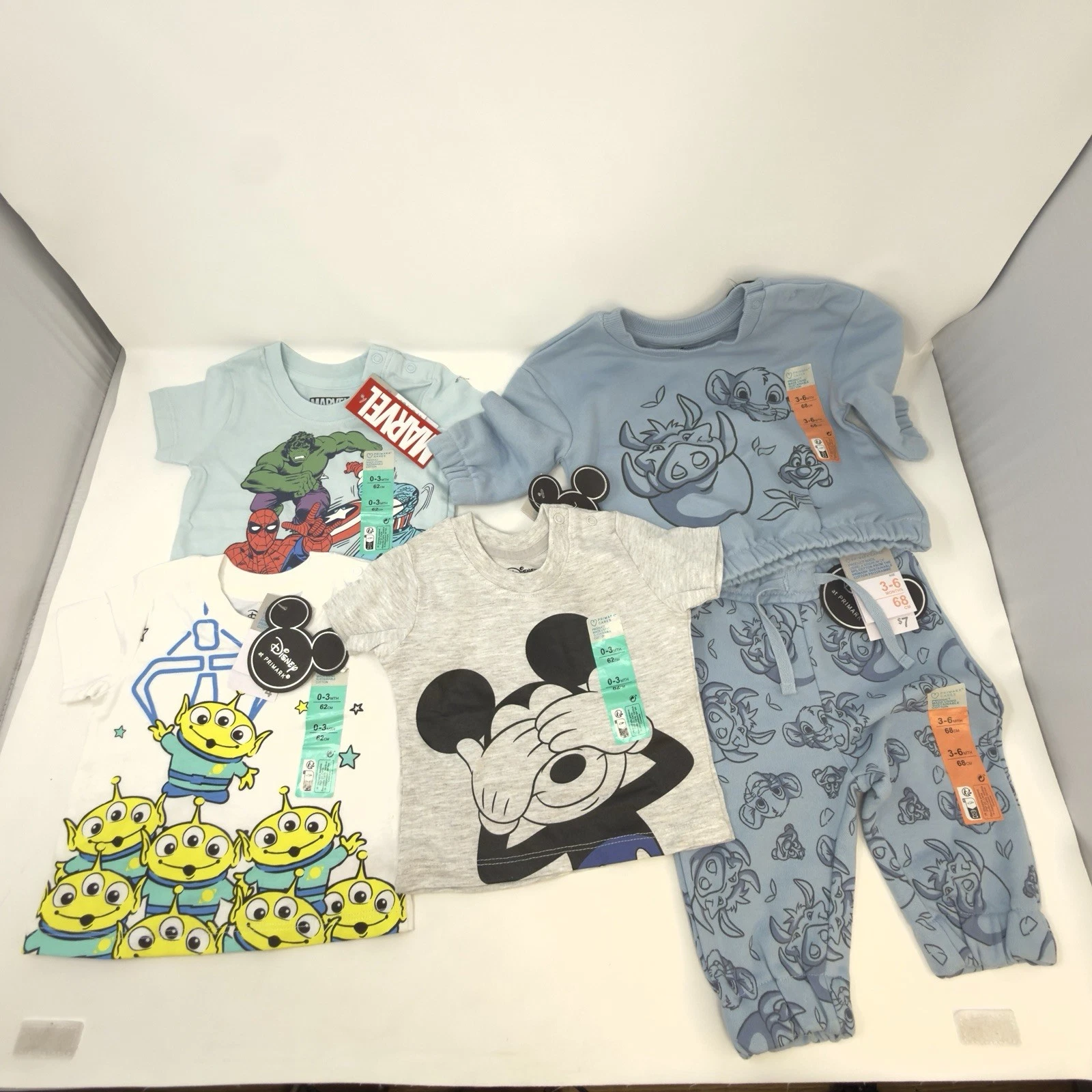 5 Piece Lot of Marvel & Disney 3-6 Months NWT Baby Clothes Mickey Lion King Etc