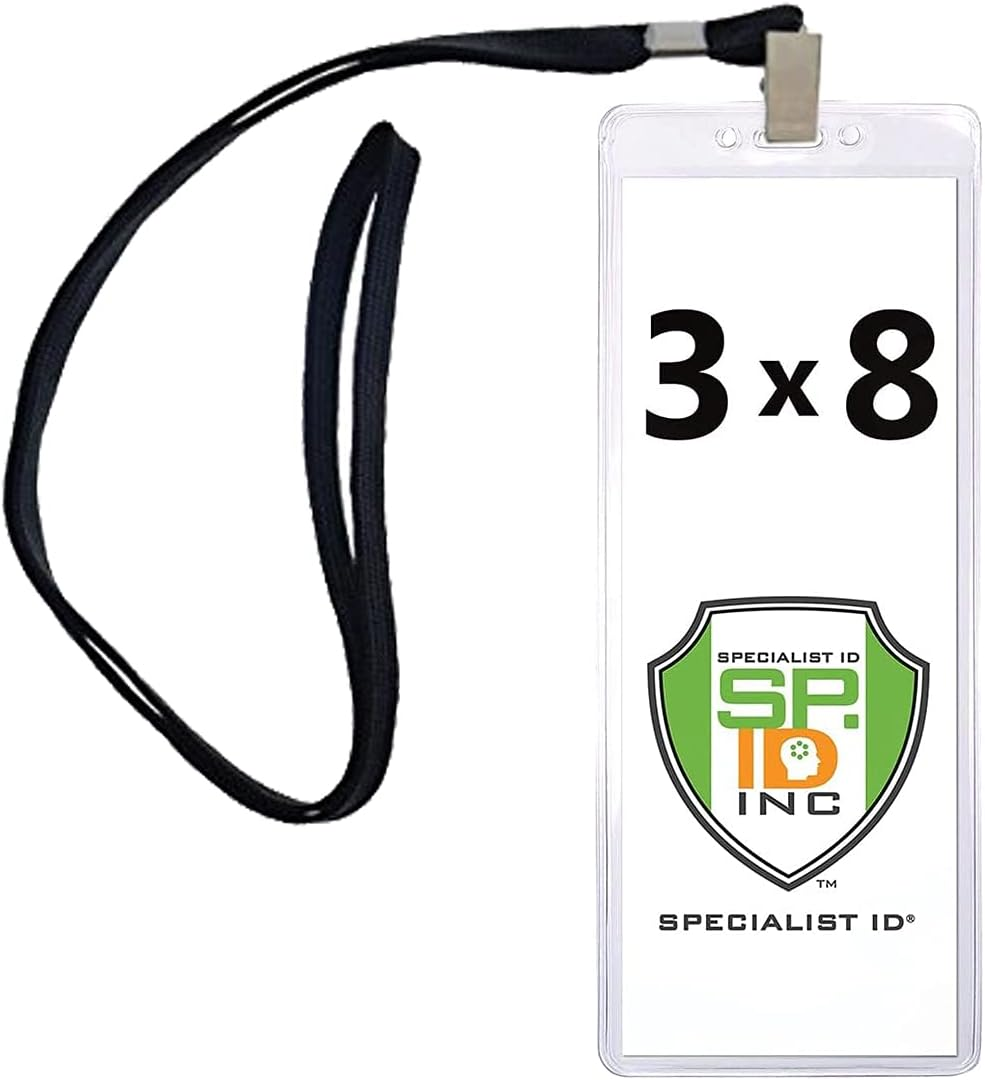 2 Pack - Heavy Duty 3X8 Ticket Badge Holder with Lanyard - Clear Plastic Extra
