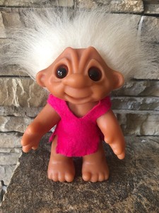 Vintage Troll Doll By Dam 1977 White Hair Amber Eyes Dress 6