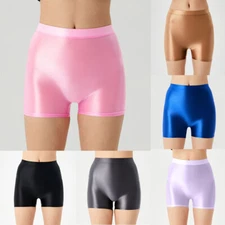 Women Men Oil Shiny Shorts Gym Short Trunks Glossy High Waist Elastic Seamless