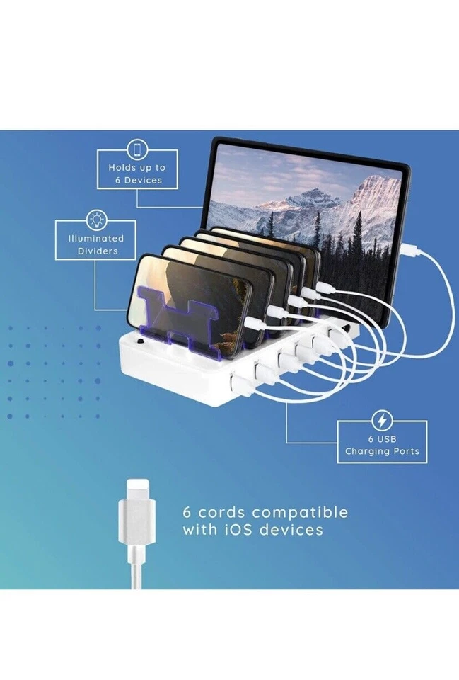 Estación de carga Hercules Tuff para múltiples dispositivos - 6 puertos (blanco) Foto 2 de 4