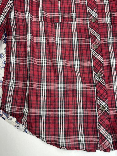 Nostalgia Size Medium Top Mixed Media Fabric Prints Button Down Plaid Floral - Picture 7 of 15