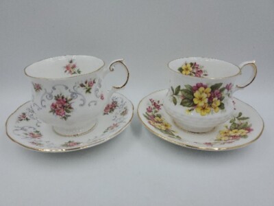 VTG Queens Rosina Fine Bone China Wild Flowers/Silver Scroll Tea Cup Saucer (2)