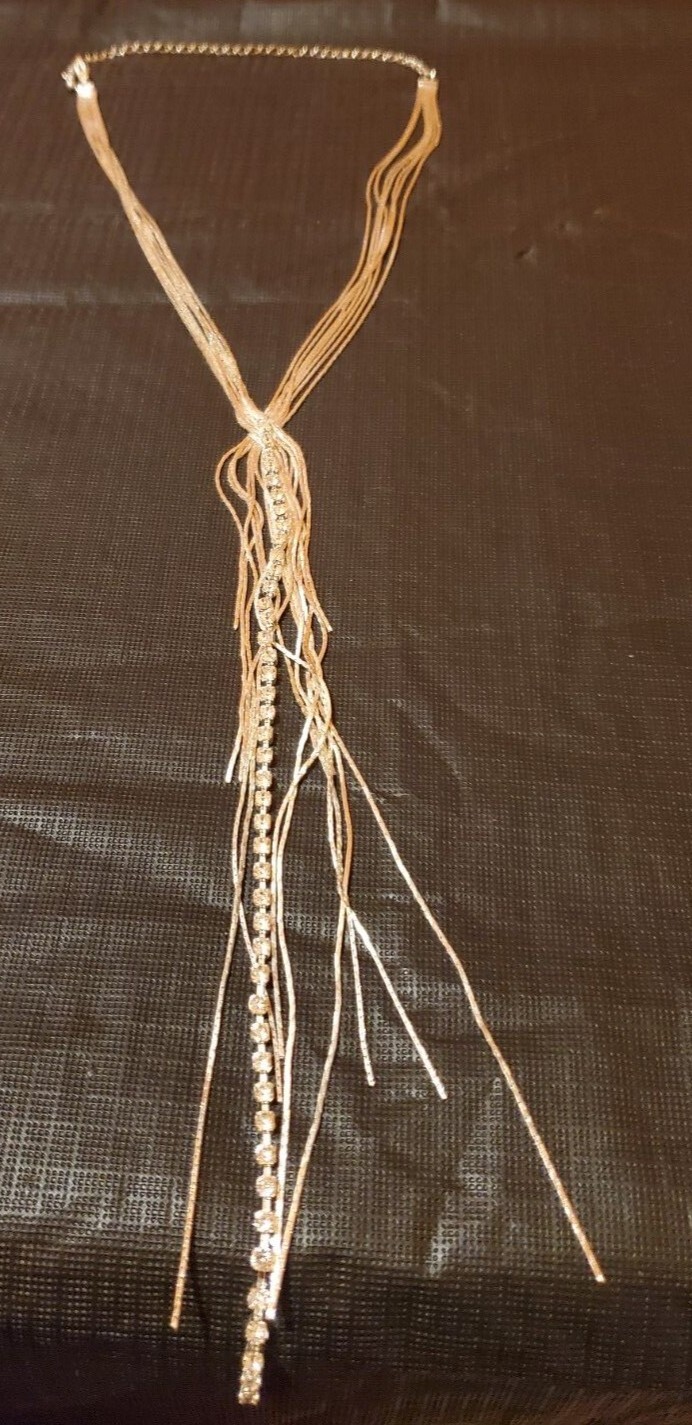 Rhinestone silver dangling tassel chains necklace… - image 1