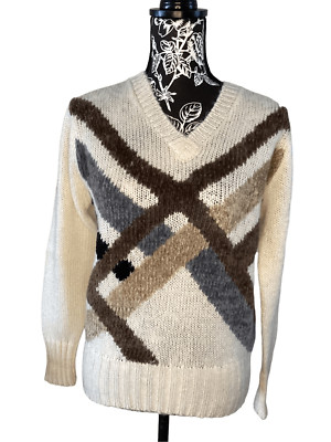 Vtg Acrylic Knits Expressly For Joyce Sweater Striped Retro Winter