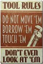 Tool Rules Garage Metal Tool Personalized Tools Gift Tin 8 x12 Decor Shop Man