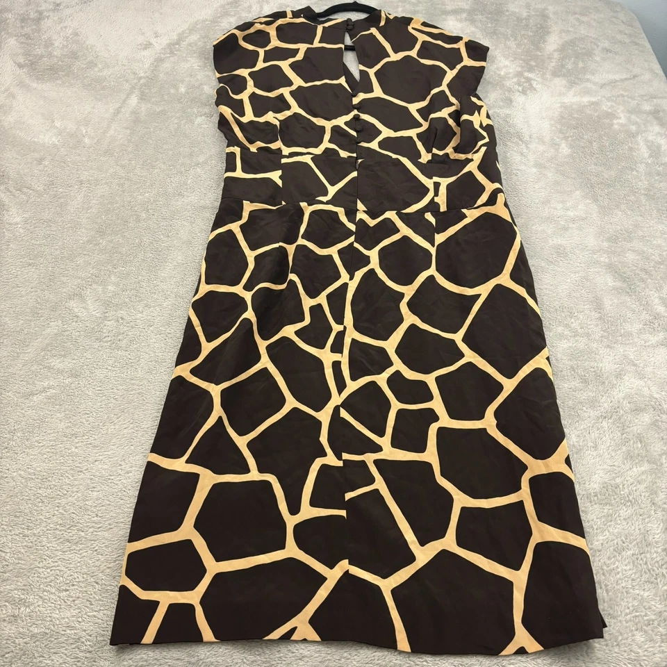 Vestido recto midi envolvente imitación seda Escada para mujer 42/12 marrón estampado jirafa cápsula Foto 2 de 4