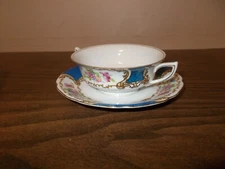 Gold Castle Plate and Bowl Japan, Floral Sprays, Scrolls, Scalloped Edges